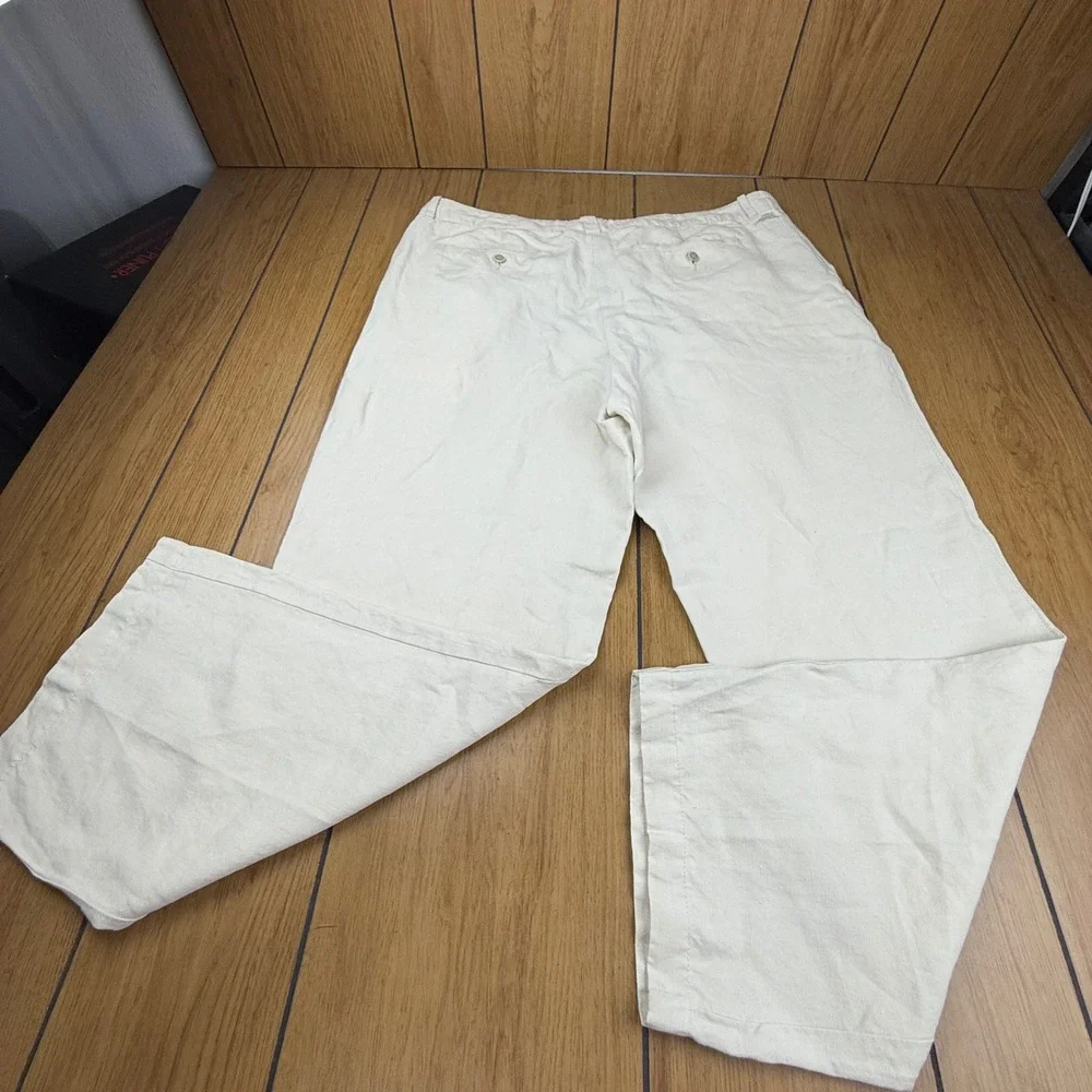 Tommy Bahama Mens 40x32 Cream Linen Silk Blend Relaxed Fit Trousers Pants